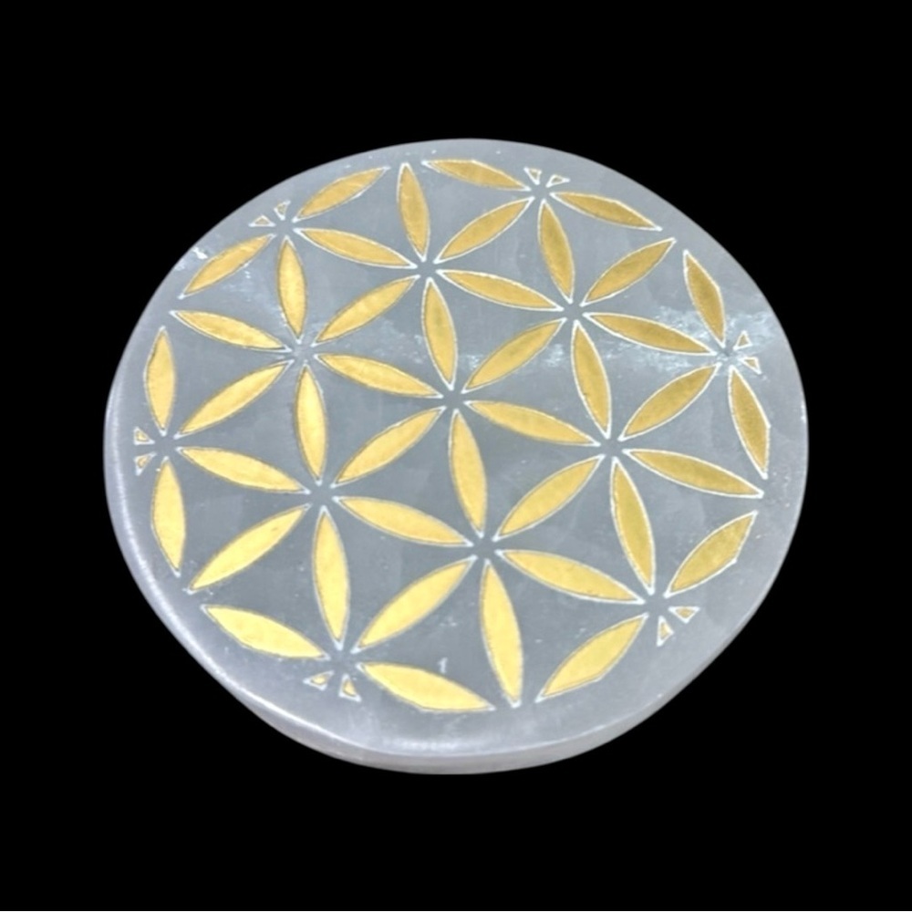 PRICE IS FIRM - Selenite Flower of Life Coaster Charging Decor Plate